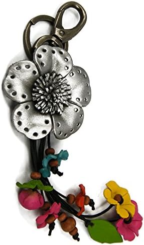 JJeShopping Rose Flower Women's Leather Keychain, Silver