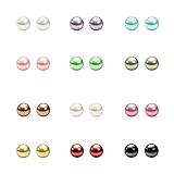 Assorted Mixed Color Wholesale Lot Glass Pearl Earrings Studs Gift Set, Stainless Steel Earrings Pin, Hypoallergenic (1. 4mm x 12 Colors)