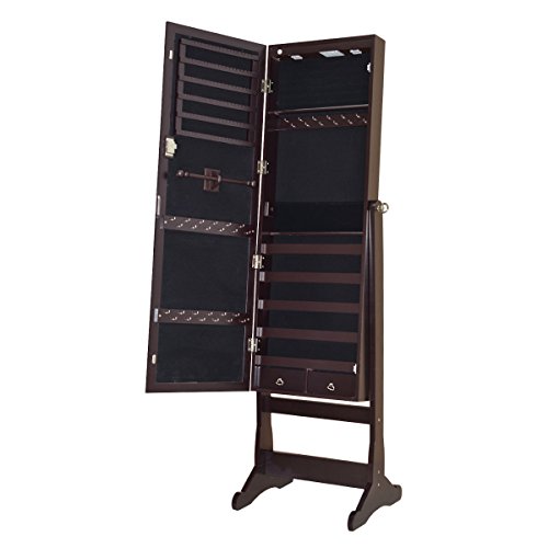 Full Length Mirror Jewelry Cabinet Armoire Velvet-Lined Interior Organizer Storage w/ LED Lights Battery