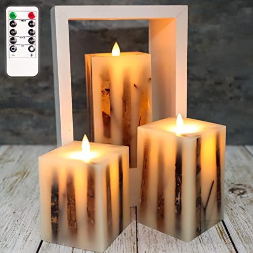SILVERSTRO Birch Flameless Candles with Remote, D 3.11" x H 4" 5" 6