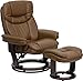 Flash Furniture Allie LeatherSoft Upholstered Recliner with Footrest, Arms, and Headrest, Padded Swivel Recliner Chair and Ottoman Set, Palimino