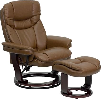 Flash Furniture BT-7821-PALIMINO-GG Contemporary Palimino Leather Recliner/Ottoman with Swiveling Mahogany Wood Base