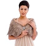 Aukmla Wedding Party Fur Wraps and Shawls Bridal Fur Stole Sleeveless Faux Fur Shawl with Stunning Rhinestones Brooch Aukmla Wedding Party Fur Wraps and Shawls Bridal Fur Stole Sleeveless Faux Fur Shawl with Stunning Rhinestones Brooch