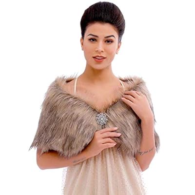 Aukmla Wedding Party Fur Wraps and Shawls Bridal Fur Stole Sleeveless Faux Fur Shawl with Stunning Rhinestones Brooch Aukmla Wedding Party Fur Wraps and Shawls Bridal Fur Stole Sleeveless Faux Fur Shawl with Stunning Rhinestones Brooch