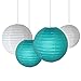 Furuix Big Size White Teal Grey Gold 10inch 8inch Tissue Paper Pom Pom Paper Lanterns Mixed Package for Teal Themed Party Wedding, Bridal Shower Decor Teal Blue Baby Shower Teal Wedding Decoration