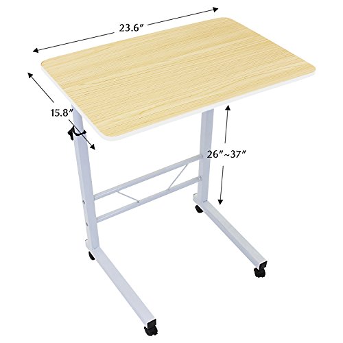 Jerry & Maggie - Adjustable Height Desk Laptop Desk Movable Bedside Table Lapdesk with 4 Wheels Flexible Wooden Stand Desk Cart Tray Side Table - Light Wood Tone