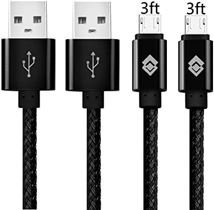 Micro USB Cable,[2-Pack] 3ft/1m Premium Durable Nylon Braided Tangle-free High Speed Data Sync Charger cord with Aluminum Heads for Android Samsung HTC Motorola LG Sony Blackberry and More (black)