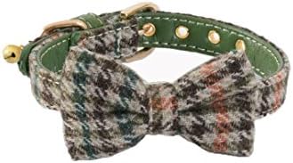Adjustable Dog Cat Collar Bowtie with Bell Soft Leather Pet Collars for Small Medium Dogs Cats