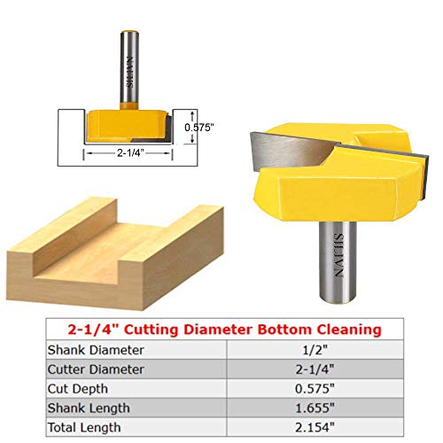 1/2 Inch Shank 2-1/4 Inch Diameter Bottom Cleaning Router Bit Woodworking Milling Cutter by SILIVN (1 Pack)