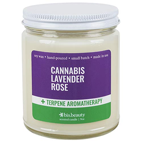 Cannabis Lavender Rose Aromatherapy Candle – Energy Healing Terpenes – Promotes Confidence and Stress Relief