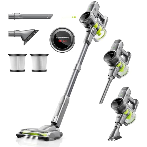 kalado Aspiradora Inalámbrica 26KPa, 6 En 1 Aspirador Vertical Antienredos 250W, Pantalla LED, 40 min Aspirador De Mano Silencioso,Batería Extraíble, Apto para Suelos Duros/Alfombras/Pelo De Mascotas
