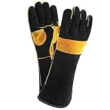 DEKO Welding Gloves Double Layered Heat Resistant Lined Leather with Velvet, Black - 16 Inch for Mig, Tig Welders, BBQ, Gardening, Camping, Stove, Fireplace