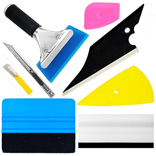 GUGUGI Vinyl Film Tools Kit, 8 PCS Vehicle Glass Protective Film Car Window Wrapping Tint Vinyl Installing Tool: Felt Edge Squeegees, Scrapers, Film Cutters, Knife Blade, Water Blade