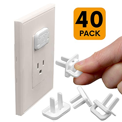 Baby Proof Outlet Covers Wall Plug Socket Caps 40pcs Toddler Children Safety Protector Durable Steady Home Accidental Shock Hazard Prevention Guards BPA Free for US 2-Prong Socket White