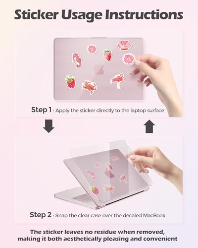 ProCase Hard Shell Case for New MacBook Neo 13 inch 2026 Model A3404, Ultra-Thin Protective Laptop Cover with 50 Pcs Sticker, Crystal Clear & Pink Stickers