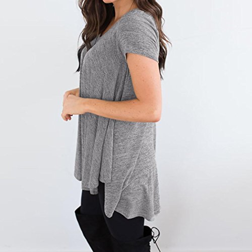 FEITONG Women's Loose Plus Size Short Sleeve V-Neck Irregular Hem Casual Tee T-Shirt Top Black Gray Purple Green(XX-Large,Gray)