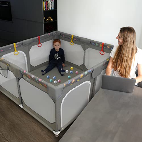 59" ×59"Playard with Gates,Indoor Baby playpen,Detachable and Assembled
