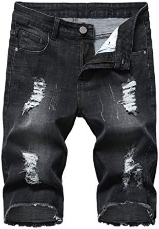 Sarriben Men's Casual Summer Distressed Button up Stretch Ripped Jeans Shorts with Repair Rips