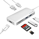USB C Hub, Letscom 7-in-1 USB C Adapter with Type C Power Delivery, HDMI Output, SD & MicroSD Card Reader, 3 USB 3.0 Ports, Portable for MacBook Pro, XPS and More Type-C Devices, Silver