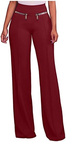 Solme New Fashion Wide Leg Trousers Women Work Gold Zipper Detail High Waist Pants Loose Burgundy XXL