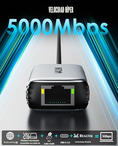 WAVLINK USB C to 5G Ethernet Adapter, 5000Mbps, Driverless Ethernet Network Adapter for Laptops and Computers, Compatible with Windows 10/11, Mac OS 11 or Higher and Linux