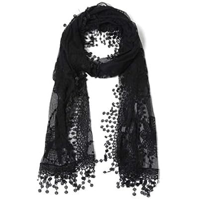 Women's lightweight Feminine lace teardrop fringe Lace Scarf Vintage Scarf Mesh Crochet Tassel Cotton Scarf for Women Women's lightweight Feminine lace teardrop fringe Lace Scarf Vintage Scarf Mesh Crochet Tassel Cotton Scarf for Women