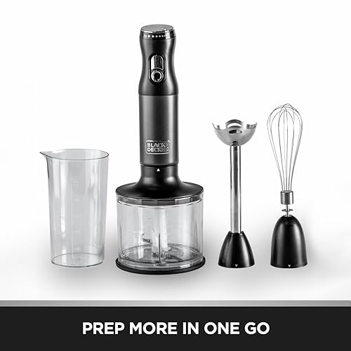 BLACK+DECKER Premium Stainless Steel Hand Blender - 600W Powerful Motor, Dual-Speed, SS Shaft with Splash Control, 550ML Beaker, 600ML Chopping Bowl | Blend, Chop, and Whisk with One Tool | SSHB625-B5