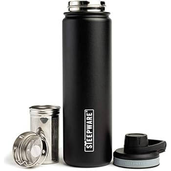 The Tea Spot, Double-Walled Mountain Tea Tumbler, Insulated Stainless Steel Tumbler with removable tea infuser for hot and cold brewing, Water infuser (Black, 22 oz)