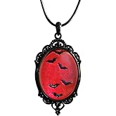 INENIMARTJ Gothic Cameo Necklace Blood Red Purple Stardust Crystal Pendant Necklace Goth Vintage Teardrop Necklace Halloween Jewelry for Women