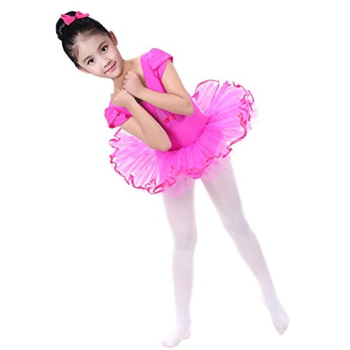 Kollmert Toddler Girls Gauze Leotards Bodysuit Dancewear Dress Short Sleeve Ballet Skirts (Hot Pink, 24M)