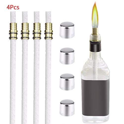 Wine Bottle Torch Wicks,Tabletop Torc, Bottle Torch Kit,Patio Torch Lights Oil Lamp Kit,Citronella Torch,Outdoor Garden Torches,DIY Torch Hardware Kit - 4 Fiberglass Wicks,4 Brass Mounts(No Jar) - Thumbnail 7