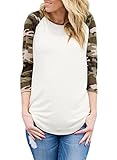 ROSKIKI Women's 3 4 Reglan Sleeve Floral Stripes Camouflage Casual Blouse T Shirt Tops