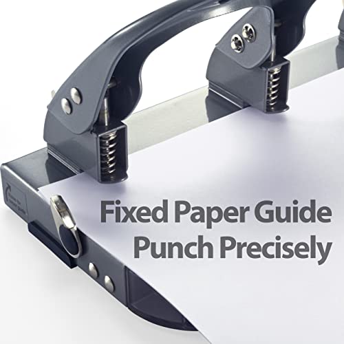 Officemate Deluxe 3-Hole Punch - Heavy Duty 45 Sheet Capacity With Pull-Out Chip Drawer (Silver/Navy)