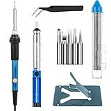 Vastar Soldering Iron Kit, Full Set 60W 110V Soldering Welding Iron Kit - Adjustable Temperature, 5pcs Different Tips, Desoldering Pump, Stand, Anti-static Tweezers and Additional Solder Tube