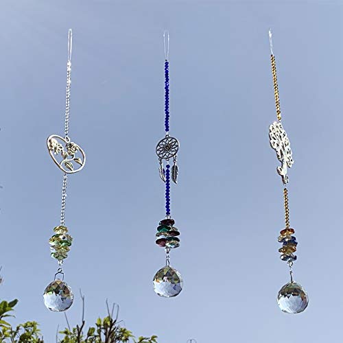 Joojus Sun Catcher Colorful Crystals Ball Glass Pendants Chandelier Suncatchers Prisms Hanging Ornament Octogon Chakra for Plants, Cars, Window Décor, Home, Office, Garden Decoration, 3 Pcs