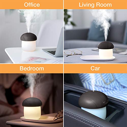 Mini Portable Car Humidifier for Travel, 250 ml Cool Mist Desk Personal Air Mushroom Humidifier with Night Lights, USB, Water Sprayer, Whisper-Quiet, Auto Shut-Off, Adjustable Mist Modes for Home,Baby