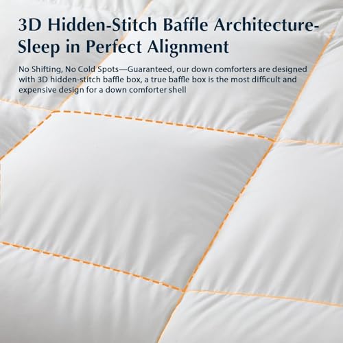 PACIFIC COAST Goose Down Fiber Comforters Oversized King Duvet Insert, All Season White Comforter, 3D Hidden-Stitch Baffle Box Design, 8 Tabs, Gifts for Women/Men, Extra Fluffy Luxury Duvet (116"x98")