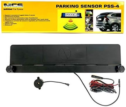 Melchioni 380003065 Parking Sensor Kit PSS-4 with License Plate Holder Equipped with Alarm Sound Latest Generation- No need to drill the bumper, Black