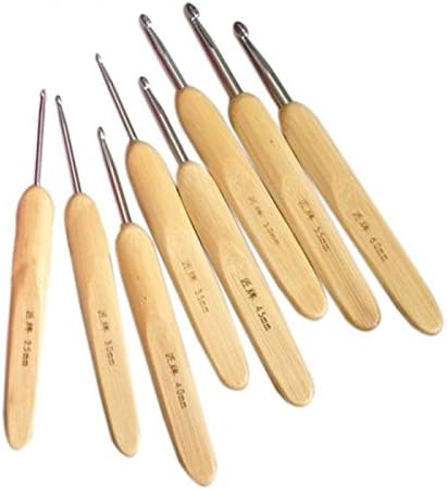 8 Pcs Crochet Hooks Knitting Knit Needles Craft Sewing Handle Knitting Conveniently Bamboo Wooden Different Size With Bag