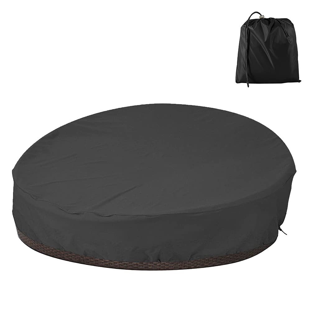 Patio Rattan Daybed Cover Round Anti-UV Waterproof Furniture Cover Heavy Duty 210D Oxford Fabric Garden Daybed Sofa Protective Cover for Outdoor Garden Sofa Bed 90'' L x 33'' H Black