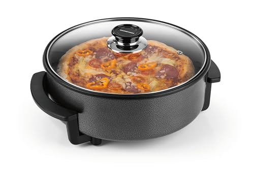 GOURMETmaxx elektrische Pizza-Pfanne mit Thermostat, Glasdeckel & Antihaftbeschichtung | Multifunktionspfanne mit ⌀ 30 cm Durchmesser & 1500 Watt | Pi
