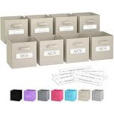Royexe - Storage Cubes - (Set Of 8) Storage Baskets | Features Dual Handles & 10 Label Window Cards | Cube Storage Bins | Foldable Fabric Closet Shelf Organizer | Drawer Organizers And Storage (Beige)