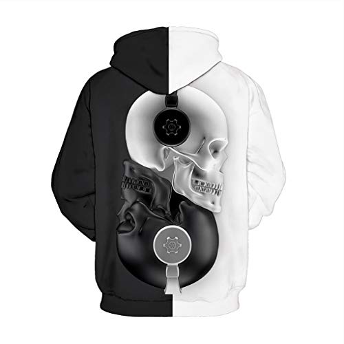 Jessie storee Helloween Hooded Sweatshirt Black and White Skull Print Pullover Hoodie Women Men Couples Unisex Horror Sweatshirts Clothing Large Size Sweater Loose Baseball Uniform Tide,Black,L