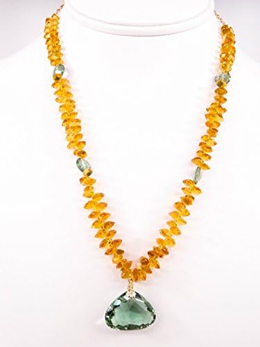 "HAPPY NEW YEAR" - Pillow Cut Citrine and 72 Carat Fancy Cut Green Amethyst 18 inch Gemstone Necklace