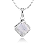 Sterling Silver Moonstone Healing Gemstone Square Pendant Necklace w/ 18