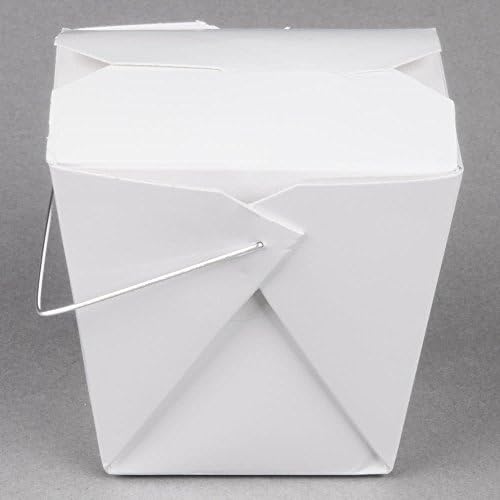 JfoilChinese Take Out Food Boxes with Metal Wire Handle White Pack of 50 Containers, (16 oz. 1 Pint)