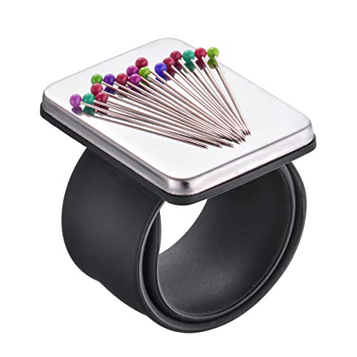 Magnetic Wrist Sewing Pincushion, Magnetic Pin Holder with Wristband for Sewing+ Silicone Black and Red Wristband