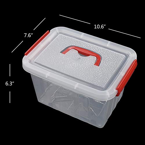 Hespama 6 Quart Storage Bin, Plastic Latching Box with Lid, 4 Packs, R