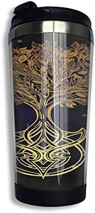 Qurbet Coffee Cups with Lids, Coffee Mugs Tree of Life Travel Coffee Thermal Mug 10 Oz Insulated Cup Perfect for Travel, Camping, Hiking, The Beach and Sports
