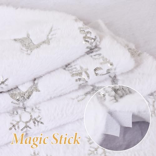 LOMOHOO Round Christmas Tree Blanket 90cm Christmas Tree Skirt with Silver Sequin Snowflake White Plush Blanket for Xmas Tree Decoration